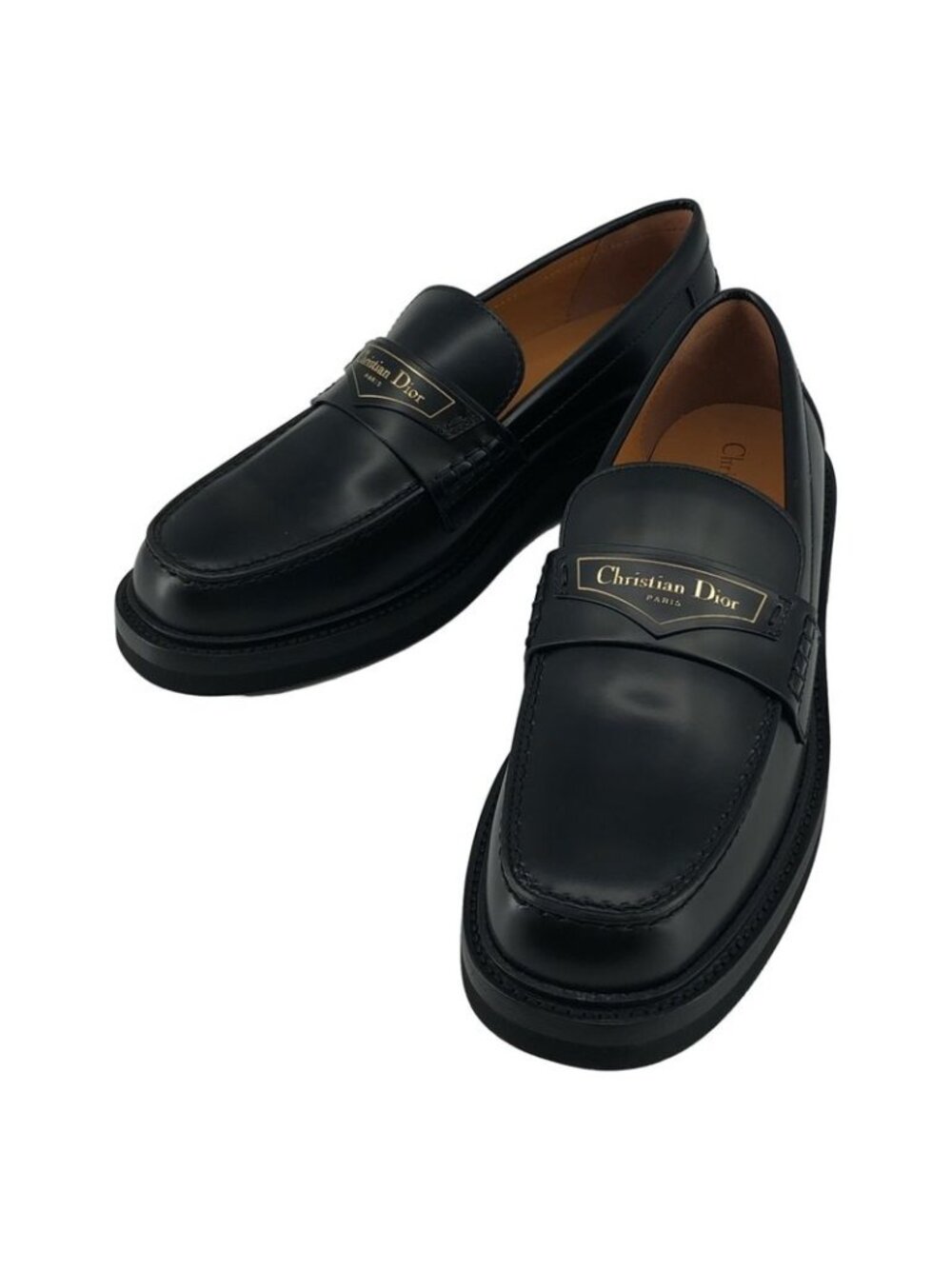 Dior Boy Leather Logo Loafers Shoes 38 Black
